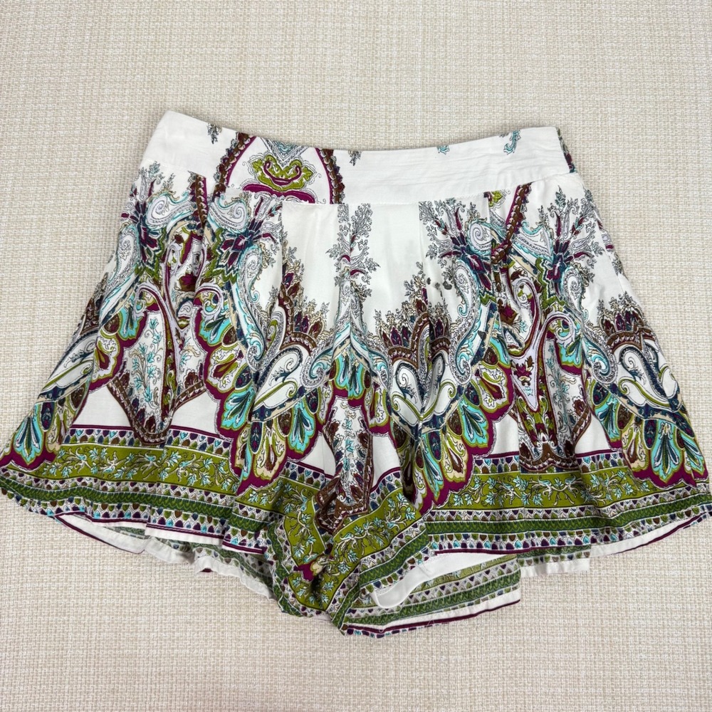 A'GACI Paisley Print‎ Shorts White Green Purple Party Festival Small